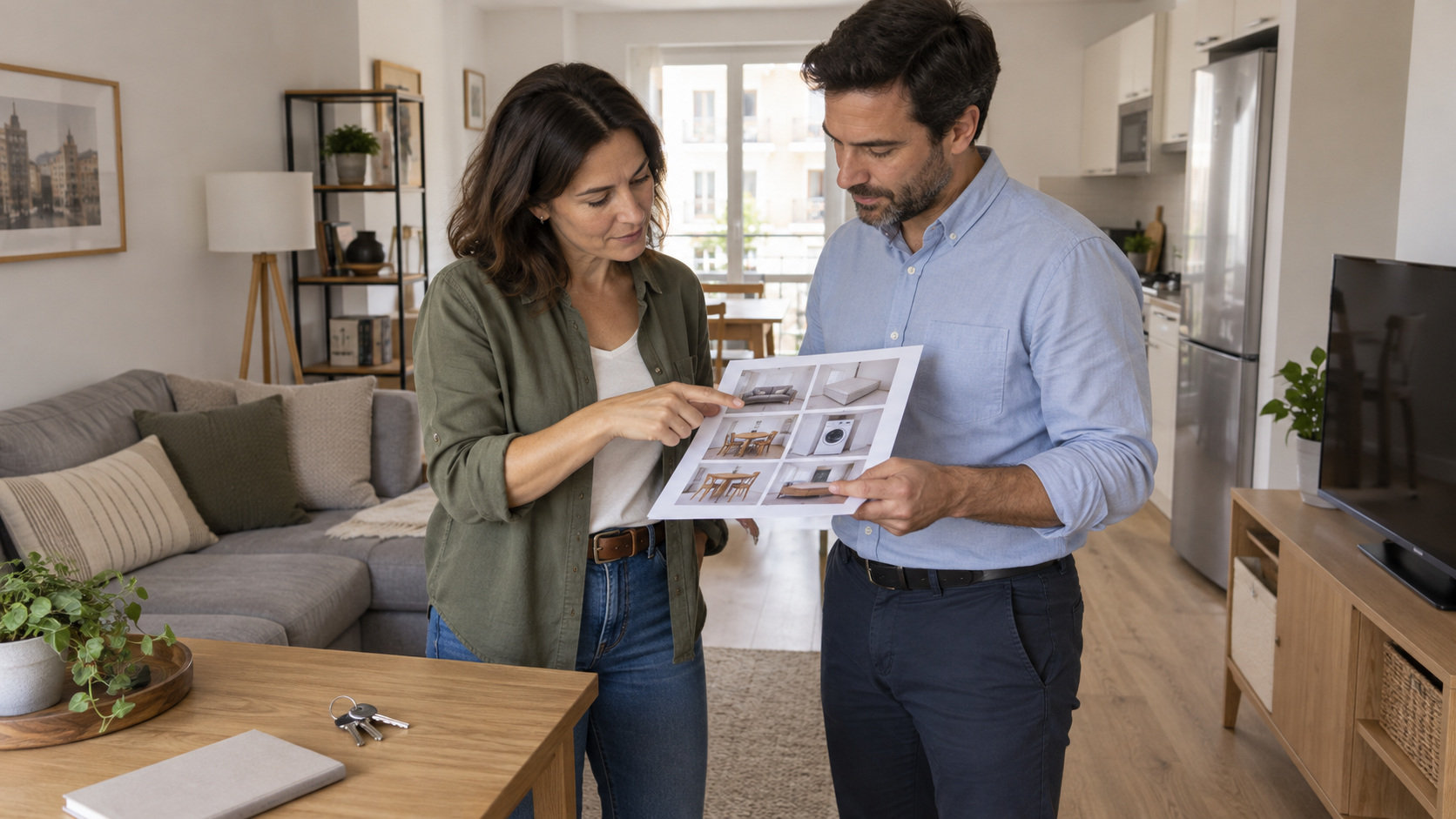 Propietaria y profesional revisan los bienes de un piso alquilado antes de asegurar la vivienda